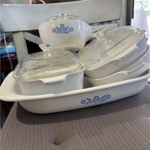 ANTIQUE CorningWare Blue and White Casserole Dish Set